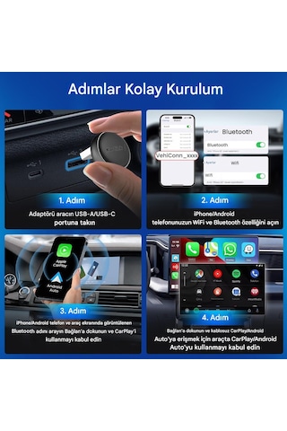 Mini 5.0 Ultra3 Kablosuz Carplay & Android Auto Adaptörü Dual Wifi Bt5.4 Otomatik Bağlantı Yeni Seri Diğer