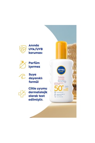 Sun Spf50 Anında Güneş Koruyucu Vücut Spreyi 200ml, Güneş sine Etkili, Hassas Cilt, Uva Uvb