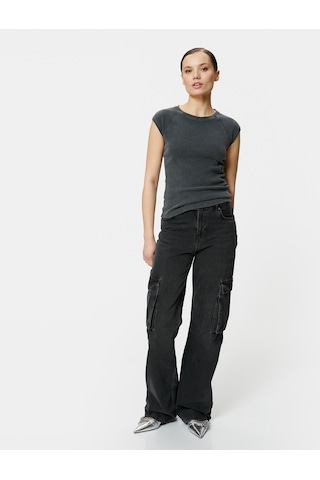 Koton Kap Kol Bisiklet Yaka Tişört Pamuklu Ribanalı Slim Fit Antrasit 4sak50458ek 4SAK50458EK931 Antrasit
