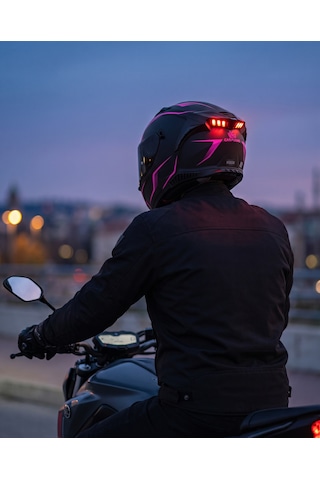 Caspiano Homer Full-face Led Işıklı Matt Black / Pink Motosiklet Kaskı Ece-r 22.06 Sertifikalı Pembe
