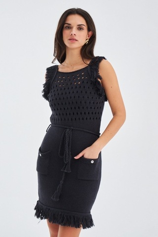 Peraluna Mıyokı Dress %100 Pamuk Diz Hizası Yazlık Kadın Triko El Antrasit