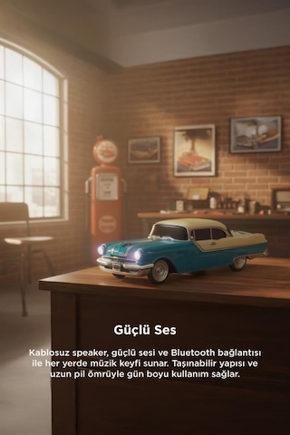 Torima D87 Bluetooth Hoparlör Retro Klasik Araba Tasarımlı 10w Fm Usb Selfie Speaker Yeşil