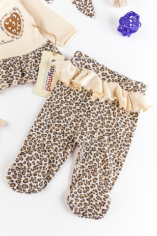 Babymod Leopar Baskılı 5 Parça Kız Bebek Hastane Çıkışı Bebek Takımı Krem