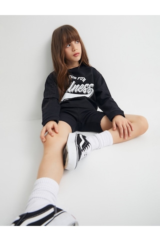 Koton Sweatshirt Ve Şort Seti İkili Pamuklu Siyah 4skg10180ak Siyah