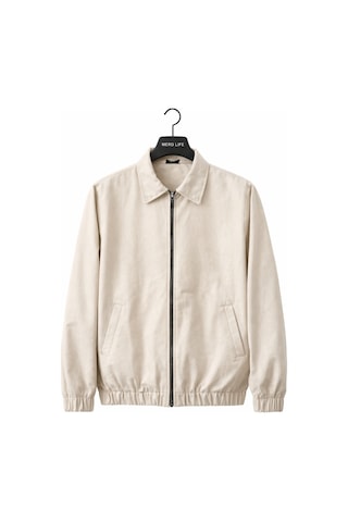 Mero Life Erkek Basic Old Money Fermuarlı Oversize Mevsimlik Polo Yaka Gabardin Kumaş Krem Ceket
