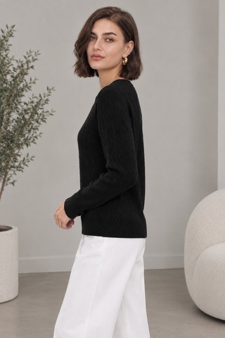 Youknitwear You Rio %100 Pamuk Bisiklet Yaka Kadın Kazak Siyah