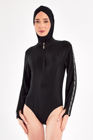 Uv Korumalı 3 Farklı Şekilde Giyilebilir Likralı Etekli Tesettür Mayo 1109 Siyah02 Siyah02