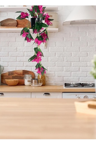 Yapay Çiçek Saksıda Sarkan Begonvil Fuşya 3 Dal Bodrum Çiçeği 60*23cm