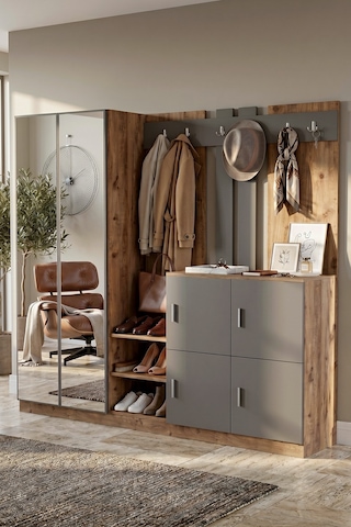 Yurudesign Gibson Vestiyer Portmanto Ayakkabılık Çam-Antrasit