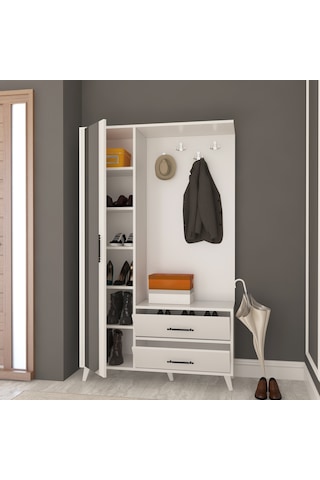 Afillibebek Tamamı Mdf Oslo Kapaklı Ve Aynalı Portmanto Ayakkabılık