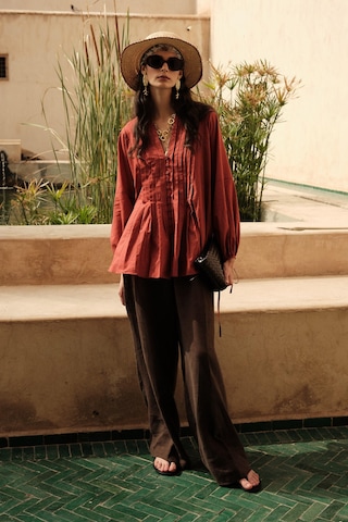 Manuka Nervür Detaylı Vual Tunik Turuncu