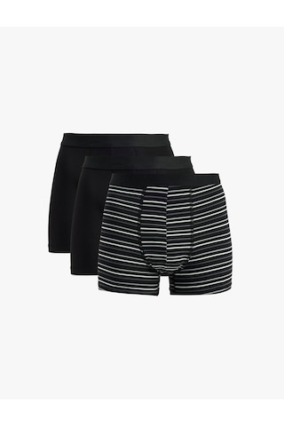 Koton Regular Fit Çizgili Pamuklu 3'lü Boxer Seti Siyah 6slm90030mk
