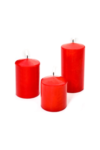 3LÜ KIRMIZI SİLİNDİR MUM SETİ(5,5 CM-7,5 CM-10 CM)