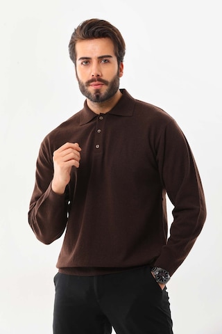 Ersin Triko Erkek Polo Yaka Yün Kazak 4135 Kahverengi
