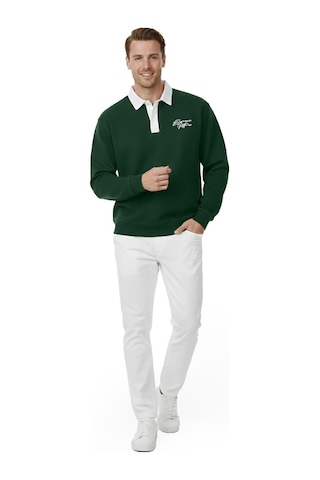 Deepsea Erkek Yeşil Relax Fit İçi Polarlı Polo Yaka Sweatshirt Pamuklu Kalın Sweatshirt 2600762 Yeşil