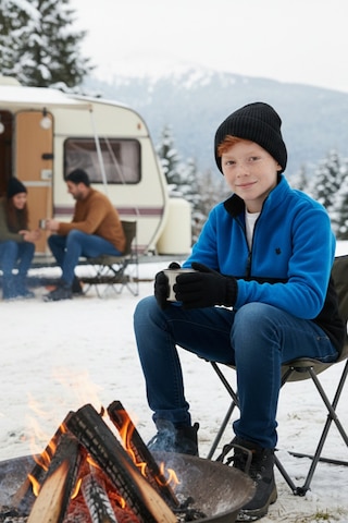 Lela Yumuşak Dokulu Yarım Fermuarlı Renk Bloklu Dik Yaka Unisex Çocuk Polar 5905004 Saks-Siyah