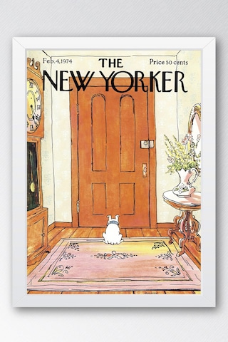 The New Yorker Çerçeveli Tablo February 4 1974 - Evde Sahibini Bekleyen Köpek Tablosu