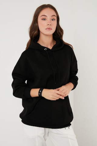 Lela Regular Fit Pamuklu Kapüşonlu Yaka Şardonlu Kışlık Bayan Sweat 5863854 Siyah