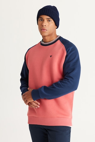 AC&Co / Altınyıldız Classics Erkek Lacı Mercan Oversize Bol Kesim Bisiklet Yaka Pamuklu Desenli Sweatshirt Lacivert - Mercan
