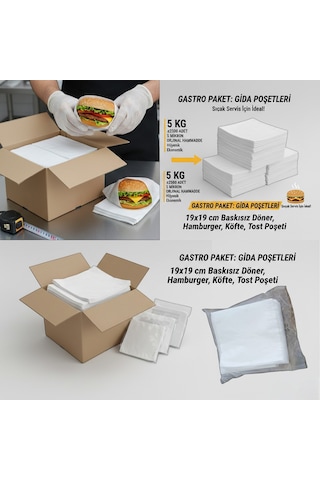 19x19 Gıda Poşeti 5 Kg Baskısız - Hamburger Döner Tost Kesesi 2500 Adet