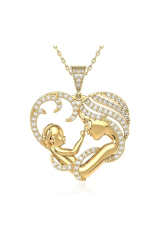 İndigo Takı Kalpli Anne Bebek Altın Kaplama Gümüş Kolye