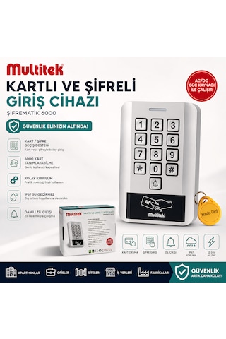 Multitek Kartlı Ve Şifreli Giriş Cihazı Ip67 Su Geçirmez, 6000 Kullanıcı Kapasiteli, Metal Gövde Geçiş Kontrol Ünitesi 12-24v