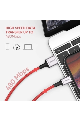 Ugreen USB to Lightning Apple iPhone Uyumlu Örgülü Data ve Şarj Kablosu 1 Metr