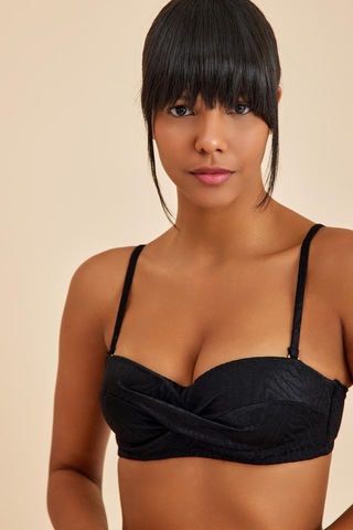 Bali Siyah Balenli Dolgulu Straplez Push-up Bikini Üst Siyah