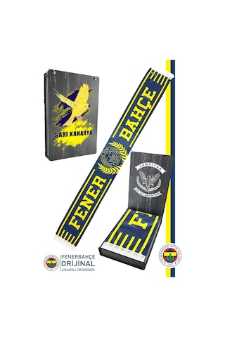 Fenerbahçe Lisanslı Since 1907 Fenerbahçe Şal Atkı Kanarya Baskılı Ahşap Kutulu Sarı - Lacivert
