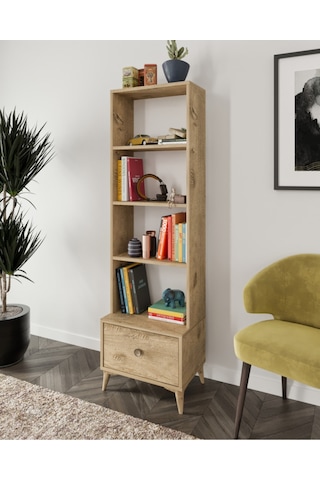 Kznhome Akasya Çekmeceli Kitaplık Meşe - Tamamı 1. Kalite Mdf