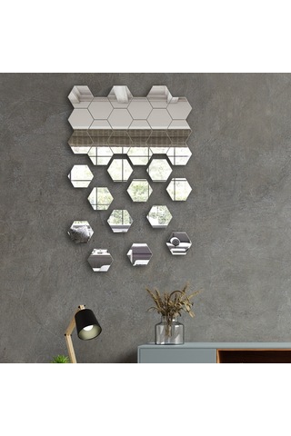 Ayna | Düz Ayna | 30'Lu Takım Altıgen Ayna Şeffaf