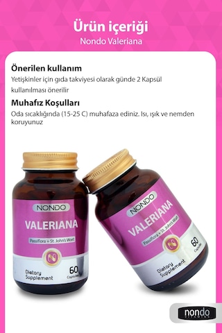 Nondo Valeriana 60 Kapsül ( Pasiflora Kedi Otu Sarı Kantaron )
