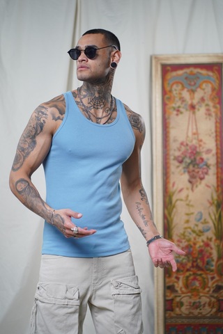 Slim Fit Kaşkorseli Esnek Düz Erkek Sporcu Atlet Mavi