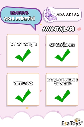 Kelebek Temalı Özel İsminiz Yazılı Okul Etiketi Diğer