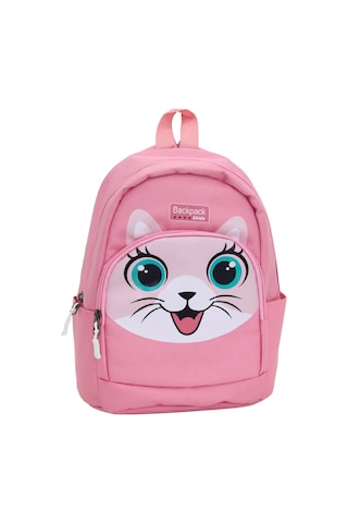 Sevimli Kedi Figürlü Pembe Anaokulu Kreş Çantası 4 Bölmeli Kız Çocuk Sırt Çantası Pembe
