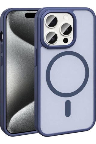 Apple Uyumlu iPhone 15 Pro Max Kılıf M-safe Şarj Özellikli Mat Arka Yüzey Zore Sio Kapak Lacivert