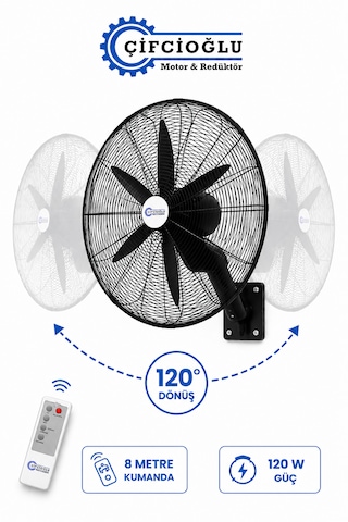 Çifçioğlu Siyah Duvar Vantilatörü 20 İnç 50 Cm Uzaktan Kumandalı 120 Watt