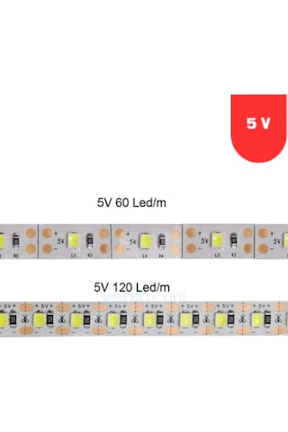 5 Volt 2835 Smd 6500 K Beyaz İç Mekan 60 Ledli 5 Metre Şerit Led