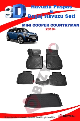 Mini Cooper Countryman 2018+ Havuzlu Paspas Ve Bagaj Seti Bizymo Siyah