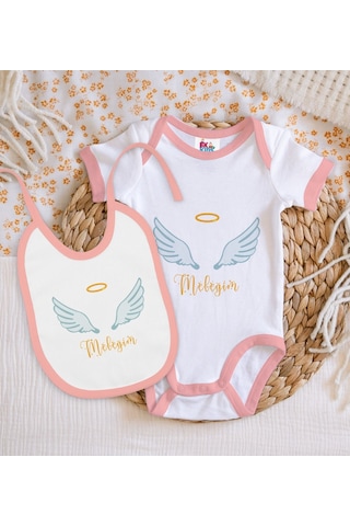 Bk Kids Meleğim Tasarımlı Pembe Bebek Body Zıbın Ve Mama Önlüğü H Çok Renkli