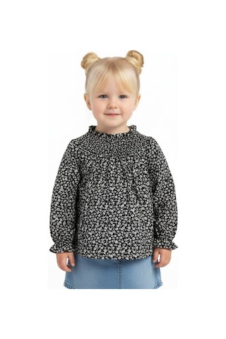 Çiçekli Kız Çocuk Bluz St09798 Siyah