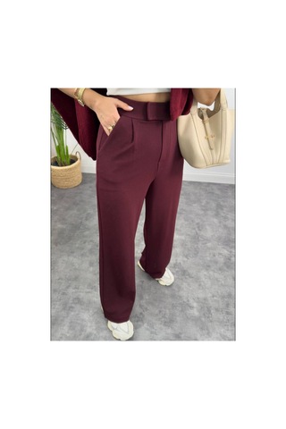 Butik Kadın Bordo Cırtlı Palazzo Pantolon