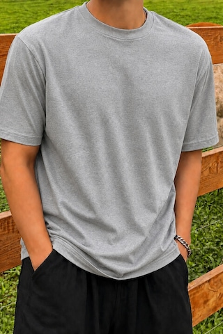 Tarz Cool Erkek Regular Fit Bisiklet Yaka Basic Tişört 2 İplik Şardonsuz %100 Pamuk Günlük Rahat T-shirt Gri
