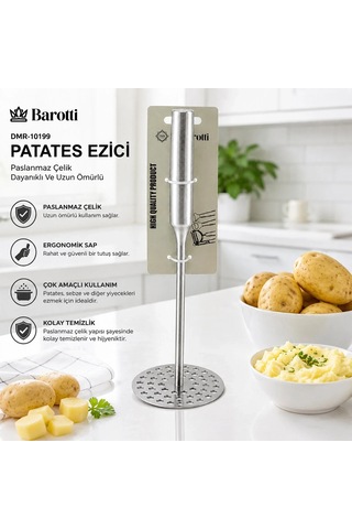 Yuvarlak Çap : 8cm Metal Saplı 11.5cm Metal Patates Ezici Toplam Uzunluk : 26.5cm 5468 Çok Renkli
