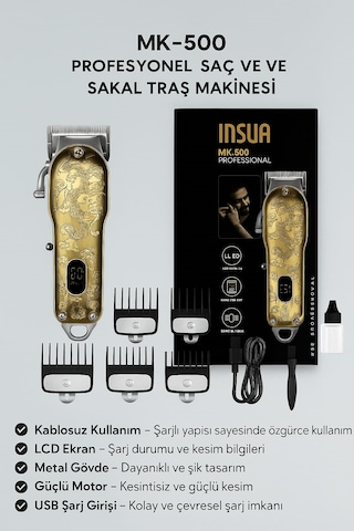 Insua Hk 6500 Profesyonel Dijital Saç Sakal Kesim Tıraş Makinesi Kuaförlerin Tercihi 5 - 8 Saat
