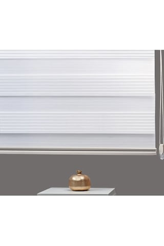 Ekru Beyaz Geniş Plise Eteği Düz Stor Zebra Güneşlik Perde Alüminyum Kasa, Metal Ayak Mat Beyaz