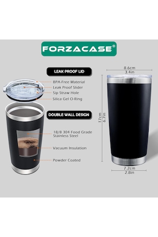 Forzacase Çift Katmanlı Paslanmaz Çelik Pipet Girişli 600ml Sıcak Soğuk Tutan Bardak Termos Mug - Fc1142 Turuncu