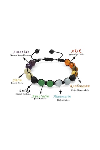 Tesbihane Makrome Örgülü Küre Kesim Çoklu Doğaltaş Kombinli Kadın Başarı Bi Çok Renkli