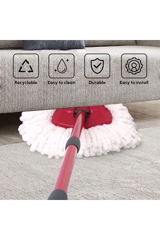 Padalink 6 Adet Mikrofiber Döner Mop Başkanı + 1 Adet Mop Tabanı - 360 Derece Temizleme, Zımparalı Olmayan, Makine Yıkama Uygun, Sert Zeminler İçin