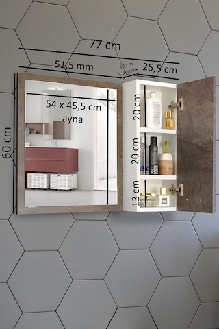 Aynalı Banyo Dolabı 80 Cm Üst Modül Gordion Çok Renkli